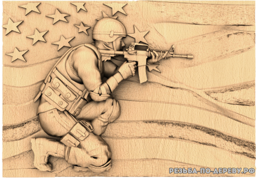Резное панно Американский солдат  из дерева